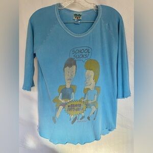 Junk Food Clothing Beavis and Butt-Head 3/4 Sleeve Distressed Cotton Small
